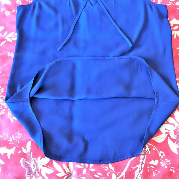 Vibrant Blue Crocheted Sleeves Tie Neck Blouse XS - Picture 9 of 15
